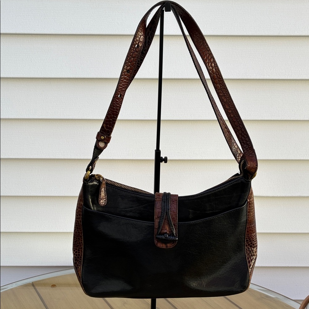 Brahmin Elegant Black and vintage Brown Women's Bag adjustable straps.